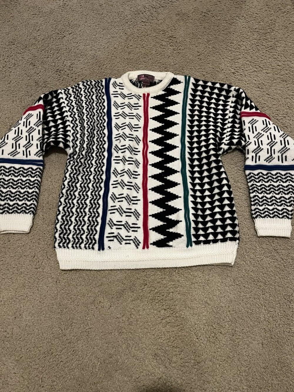 Concrete Max XL Vintage Geometric Knit Sweater Acrylic Retro Pattern